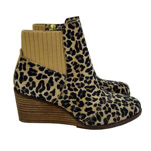 NWT Toms Sadie Suede Wedge Heel Ankle Booties Leopard Print Boots Brown 5.5 NEW